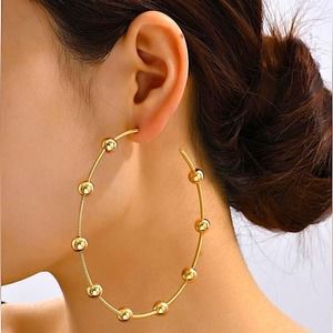 Gold Ball Beaded Hoop Earrings